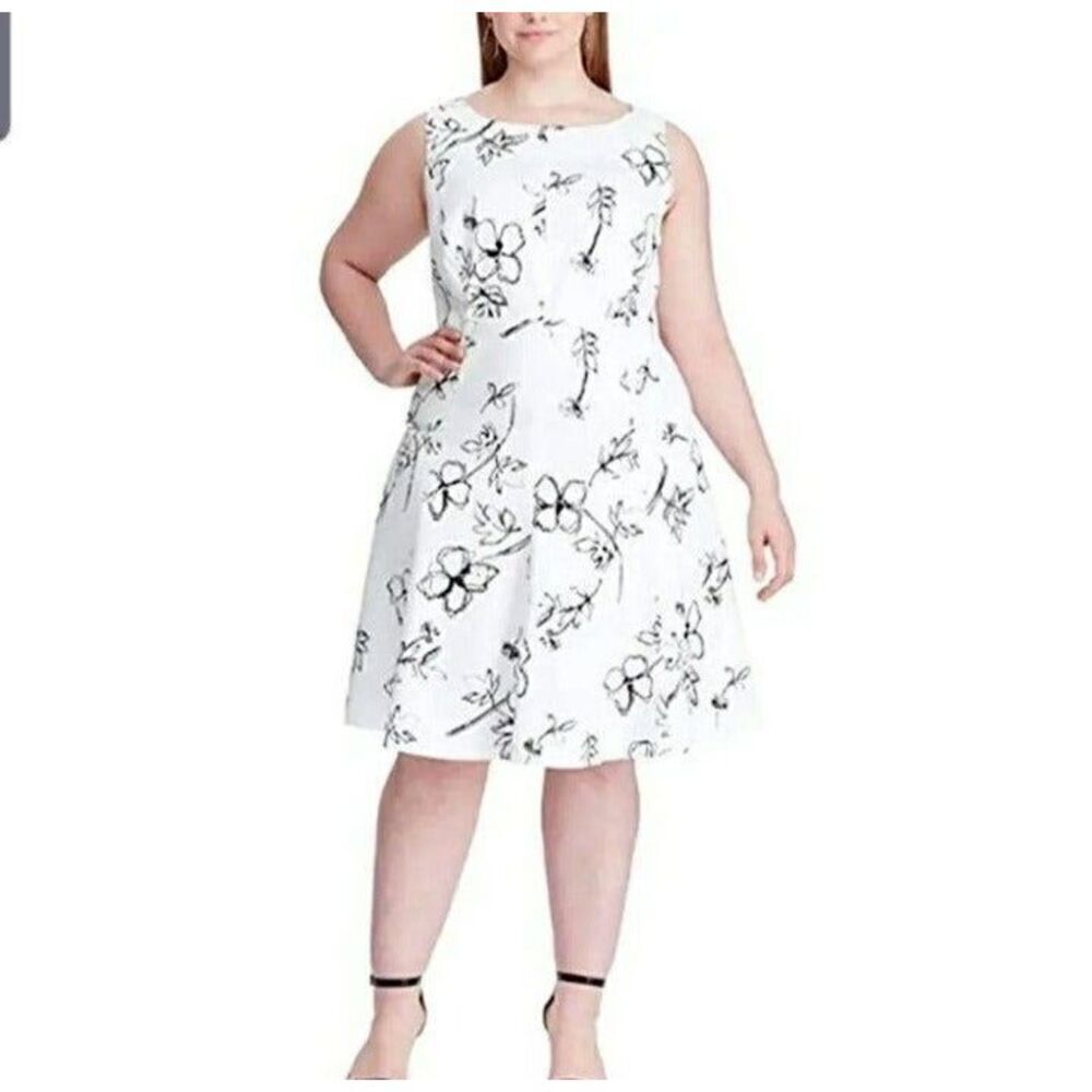 CHAPS Women's Floral Fit & Flare V-Neck Stretch Dress (Size 14W) NWT MSRP $120